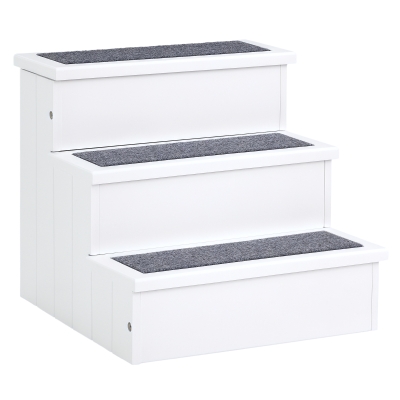 PawHut 3-Step Wooden Non-Slip Pet Stairs for Cats, White