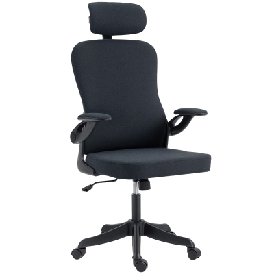 HOMCOM Ergonomic Office Chair, Swivel Desk Chair with Adjustable Lumbar Support, Headrest and Height, Flip-up Armrests, Black