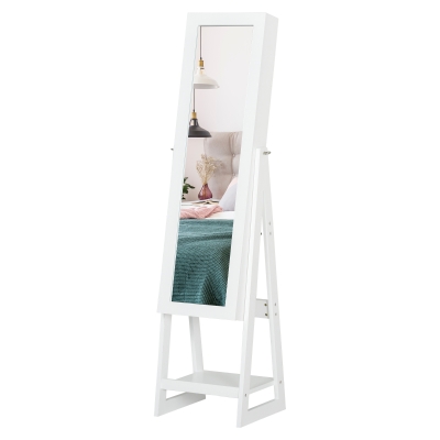 HOMCOM Jewellery Cabinet with Full-Length Mirror, Standing Jewelry Armoire with LED Light, White