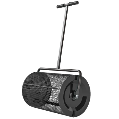 Outsunny 24 Inch Compost Spreader, Peat Moss Spreader with 24.4"/26.4" Height Adjustable Handle, Soil Spreader for Lawn, Black