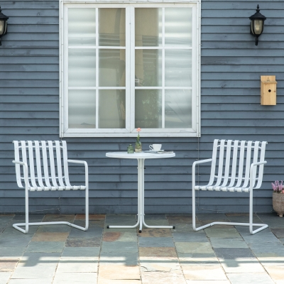 Outsunny 3 Pieces Patio Bistro Set, Metal Frame Garden Coffee Table Set with 2 Chairs & Round Table for Outdoor Yard Porch Poolside Balcony, White