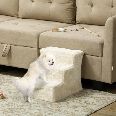 PawHut 3-Step Dog Ramp for Sofa, Bed, and Couch, Pet Steps Ladder with Removable Cover, Beige