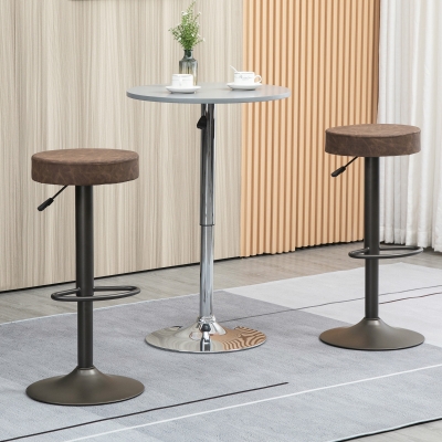 HOMCOM Modern Adjustable Bar Stools Set of 2, Swivel Barstool with Footrest, PU Leather Round Top for Kitchen, Brown