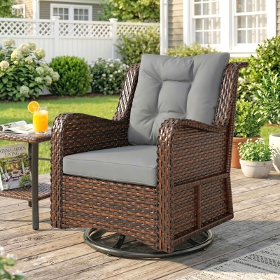 Outsunny PE Rattan 360° Swivel Patio Chair with Cushion, Dark Grey