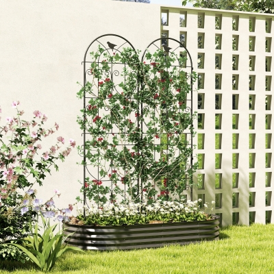 Outsunny Set of 2 Metal Garden Trellis, Decorative Trellis Panels, Bird Design, 180 x 50 cm, Black