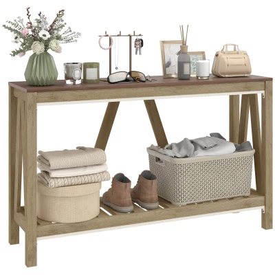 HOMCOM 52" Console Table, Farmhouse Narrow Entryway Table with Storage Shelf, Rustic Sofa Table with Anti-tipper for Living Room and Hallway, Oak