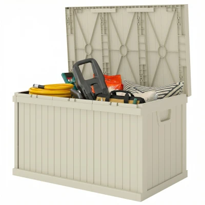 Outsunny 70 Gallon Deck Box, Resin Outdoor Storage Box with Handles, Waterproof Storage Container for Garden Tools, Sand