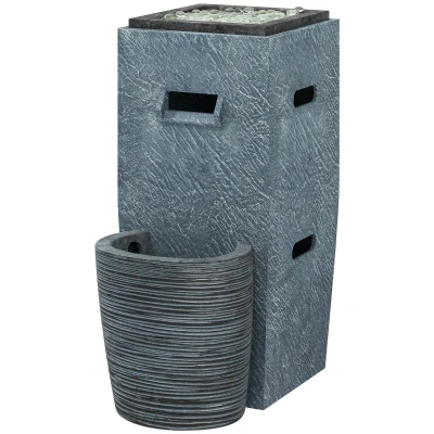 Outsunny 16.5" x 11" x 22.4" Propane Fire Pit Table with Fountain, 15000 BTU Outdoor Gas Fire Table with LED Light Adjustable Water Flow, Fire Fountain Water with Glass Rocks, Grey