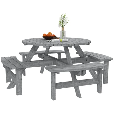 Outsunny 8 Seater Round Wooden Pub Bench & Picnic Table, Patio Dining Set for Outdoor Patio (Umbrella Not Included)