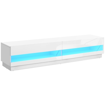 HOMCOM Lighted TV Stand for TVs up to 75", TV Cabinet with Storage for Living Room, High Gloss White
