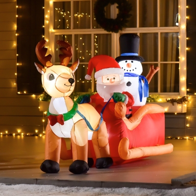 HOMCOM 6.5 ft Christmas Inflatable Santa Claus & Snowman on Sleigh with Reindeer, Blow up Christmas Decorations with LED Lights