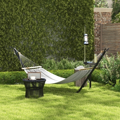 Outsunny 10' Hammock Stand with Side Tray, Hammock Chair Stand Only with Steel Frame, Black