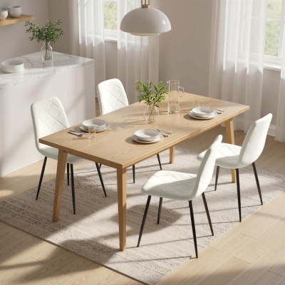HOMCOM Dining Chairs Set of 4, Upholstered Dining Room Chairs with Steel Legs, Modern Kitchen Chair for Dining Room, Cream