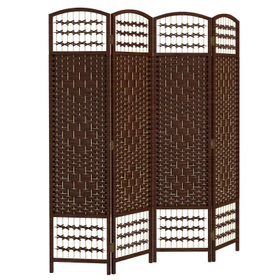 HOMCOM 4 Panel Folding Room Divider, Portable Privacy Screen, Wave Fiber Room Partition for Home Office, Brown