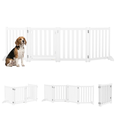 PawHut 23.5"H Foldable Dog Gate with Door, 4 Panels Freestanding Pet Gate Barriers Indoor with Support Feet, Puppy Fence for Dogs, White