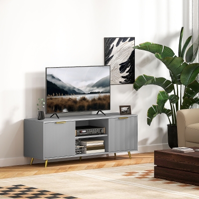 HOMCOM TV Stand with Storage for 55 Inch TV, Modern TV Cabinet with 2 Open Shelves and 2 Cabinets for Living Room, Grey