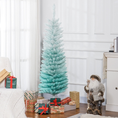 HOMCOM 5ft Pencil Christmas Trees, Skinny Artificial Christmas Tree for Xmas Holiday Decor, Gradient Blue