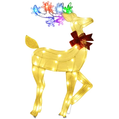 Outsunny Light Up Reindeer Yard Decoration, Lighted Deer Christmas Decoration for Indoor, Outdoor, Garden, Lawn, White