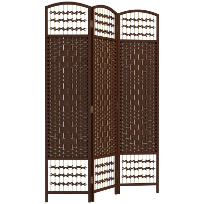 HOMCOM 3 Panel Folding Room Divider, Portable Privacy Screen, Wave Fiber Room Partition for Home Office, Brown