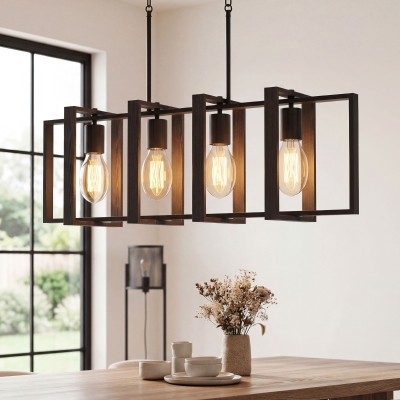 HOMCOM Farmhouse Kitchen Island Lighting, Linear Pendant Light with 4 Rotatable Frames and Adjustable Height, Black