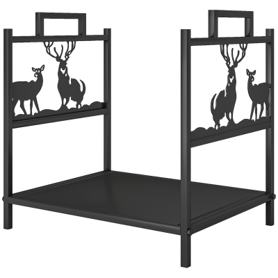 Outsunny Heavy Duty Log Stand, Firewood Rack Outdoor with Handles, Wood Storage Holder for Fireplace, Black
