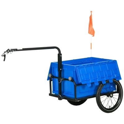 Aosom Steel Trailer for Bike, Bicycle Cargo Trailer with Foldable Storage Box and Safe Reflectors, Max Load 88LBS, Blue