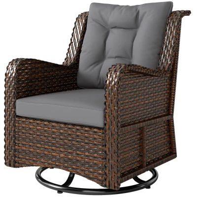 Outsunny PE Rattan 360° Swivel Patio Chair with Cushion, Dark Grey