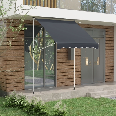 Outsunny 6.6'x5' Manual Retractable Patio Awning Sun Shelter Window Door Deck Canopy, Water Resistant UV Protector, Black