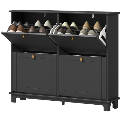 HOMCOM Modern Shoe Storage Cabinet, Narrow Shoe Cabinet with 4 Flip Drawers, Adjustable Shelves, 5 Legs for Entryway, Black