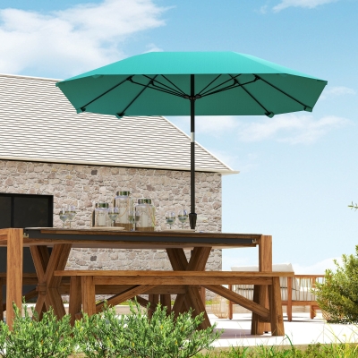 Outsunny 7.6FT Aluminum Patio Umbrella Parasol 8 Ribs Outdoor Market Umbrella with Crank, Push Button Tilt for Deck, Backyard and Lawn, Sky Blue