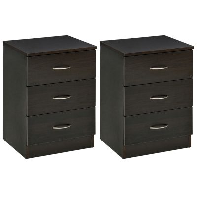 HOMCOM Bedside Table with 3 Drawers, Modern Wood Nightstand, Side Table with Anti-tipping Design for Bedroom, Set of 2, Dark Brown