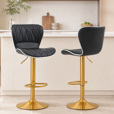 HOMCOM Counter Height Bar Stools Set of 2, Adjustable Height Bar Chairs with Swivel Seat, PU Leather Upholstery