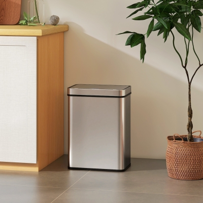 HOMCOM 13.2 Gallon (50 L) Sensor Can, Automatic Garbage Can with Soft-Close Lid, Fingerprint-Proof Stainless Steel, Silver