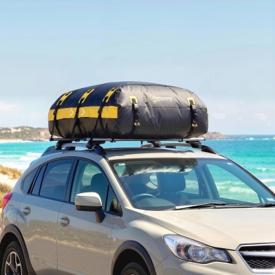 Outsunny Rooftop Cargo Carrier, 21 Cubic Feet Waterproof Soft-Shell Car Roof Storage Bag w/ Door Hooks, Reflective Arrows, Yellow