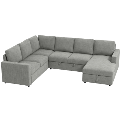 HOMCOM Pull Out Sofa Bed, Sleeper Sofa Couch with Hidden Storage, Chaise Lounge, Velvet Upholstery, U-Shaped Futon Couch