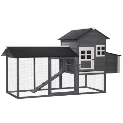 PawHut 84" Wooden Chicken Coop, Outdoor Poultry Cage, Gray