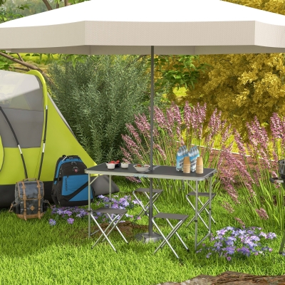 Outsunny Folding Picnic Table Camping Table and Chairs Use for BBQ Picnic Garden Parties 47.2" L x 23.6" W x 21.7" -27.6" H Black