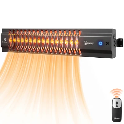 Outsunny 1500 W Electric Patio Heater, Wall Mounted IP65 Waterproof Outdoor Infrared Heater with Touch/Remote Control, Black