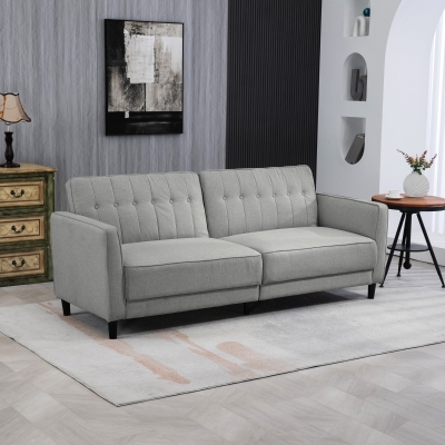 HOMCOM Convertible Bed with Couch, Button Tufted Fabric Sofa Bed with Adjustable Back for Living Room, Grey