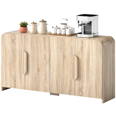 HOMCOM Sideboard Buffet Cabinet, 62" Modern Kitchen Storage Cabinet with Soft-Close Doors and Adjustable Shelves, Natural Wood