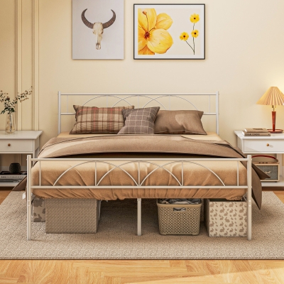 HOMCOM Metal Queen Platform Bed Frame with Headboard, Steel Slat Support, Underbed Storage, No Box Spring Needed, Easy Assembly