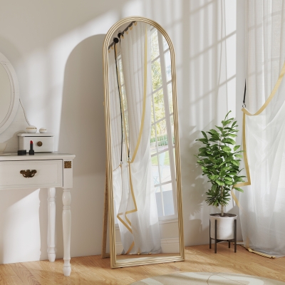 HOMCOM 64" x 21" Full Length Mirror, Free Standing, Leaning or Wall, Arched Full Body Mirror with Faux Stone Frame, Beige