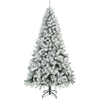 HOMCOM 6ft Snow Flocked Christmas Tree with 650 Branch Tips, Hinged Design, Artificial Fir Xmas Tree, Green and White
