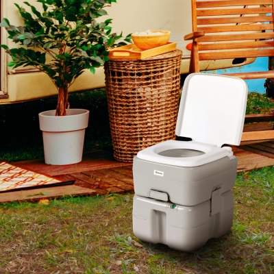Outsunny Porta Potty, 5.3 Gallon Portable Toilet with Level Indicator and Anti-Leak Pump for Camping, Boating, Hiking, Travel, RV