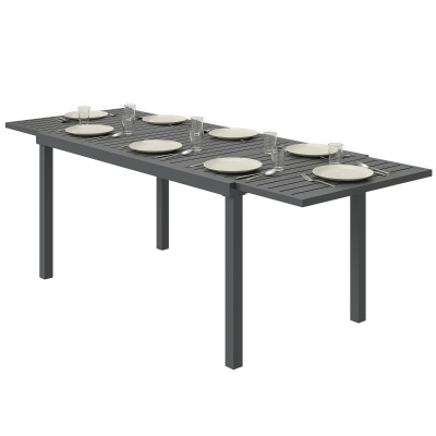 Outsunny Expandable Outdoor Dining Table for 6-8 People, 59"-89" Aluminum Patio Dining Table with Slatted Top, Dark Grey