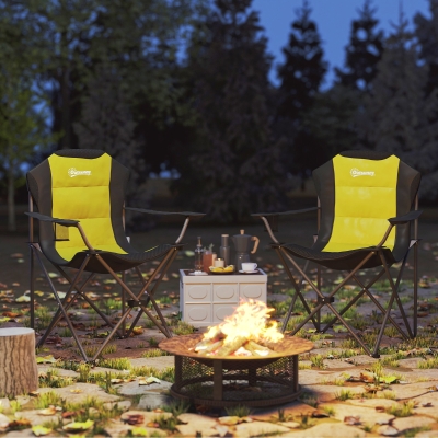 Outsunny 2 Pack Folding Camping Chairs, High Back Folding Chairs w/ Cup Holder, Padded Camping Chairs for Outdoor Events, Yellow