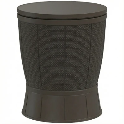 Outsunny 11 Gallon Patio Cooler Side Table, Outdoor Cooler Bar Table with Height Adjustable Top, Drainage Plug, Brown