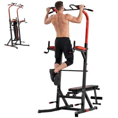 Soozier Power Tower Pull Up Bar Station for Home Gym Training Workout Equipment With Sit Up Bench