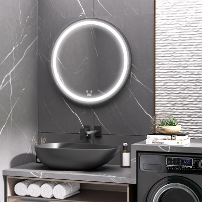 kleankin LED Bathroom Mirror for Vanity, Dimmable Lighted Anti Fog Wall Mirror with 3 Temperature Colors, Plug-in, 28 Inch