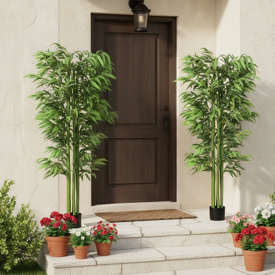 Outsunny 6FT Artificial Bamboo Trees Set of 2, Fake Plants with Nursery Pot for Indoor Decor